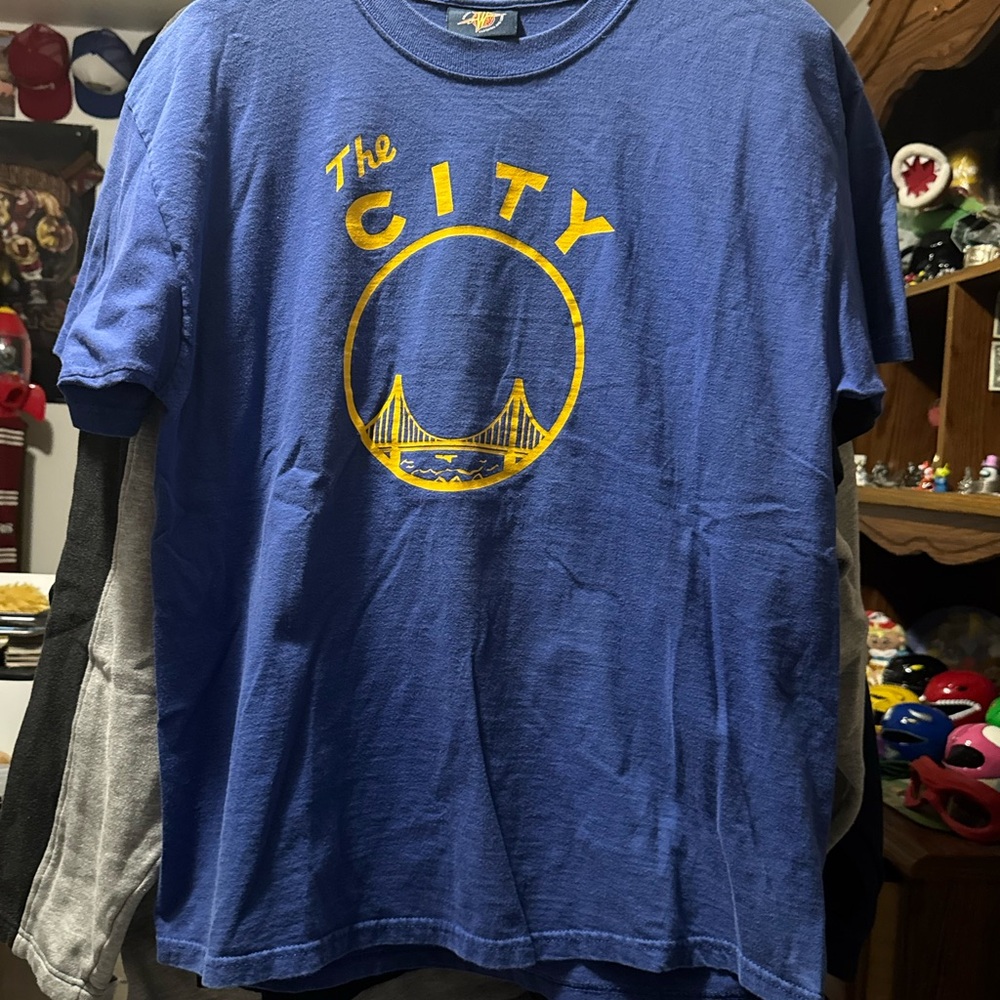 Vtg 90s NBA Golden State Warriors T-shirt Mens Blue L The City Graphic GSW Tag
